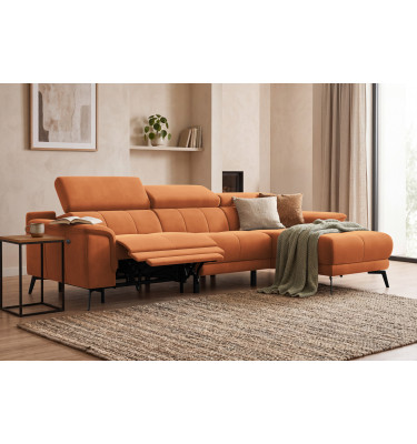 Ecksofa Relax 4-Sitzer rechts FIERO, Oranger Veloursstoff