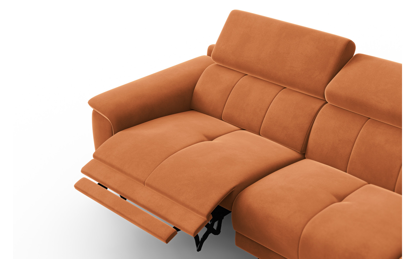 Ecksofa Relax 4-Sitzer rechts FIERO, Oranger Veloursstoff