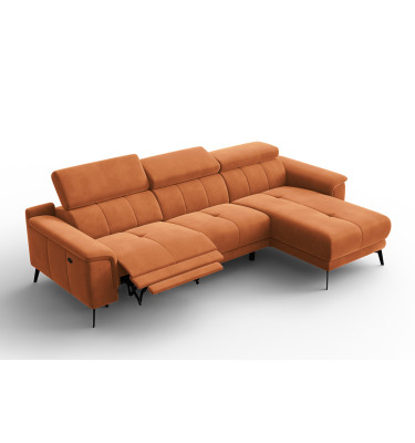 Ecksofa Relax 4-Sitzer rechts FIERO, Oranger Veloursstoff