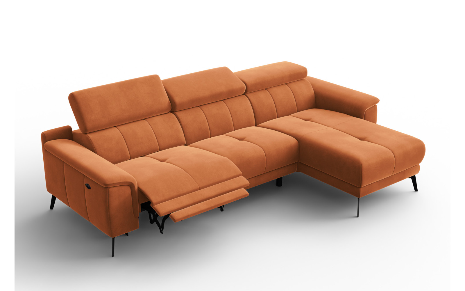 Ecksofa Relax 4-Sitzer rechts FIERO, Oranger Veloursstoff
