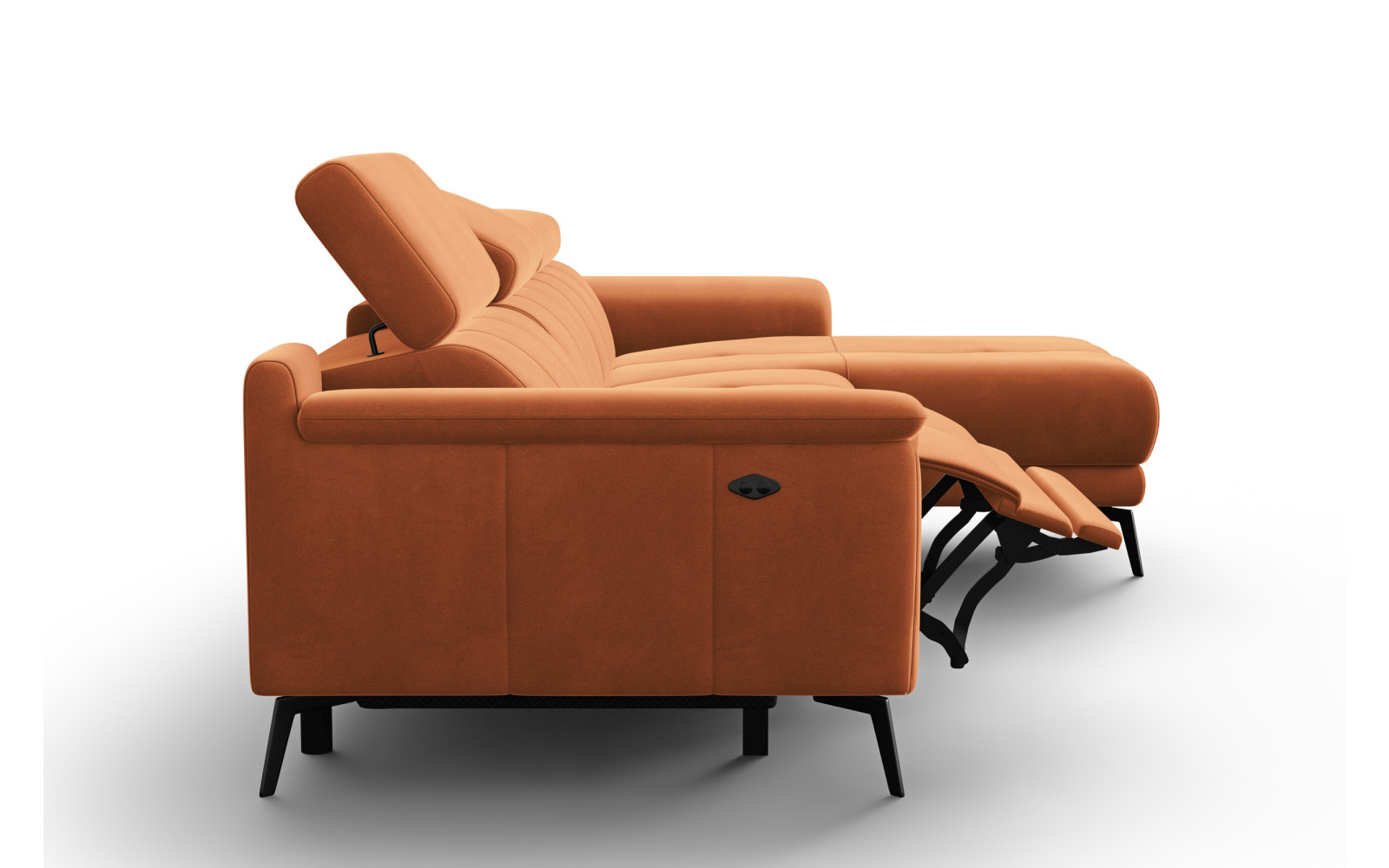 Ecksofa Relax 4-Sitzer rechts FIERO, Oranger Veloursstoff