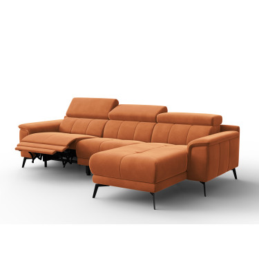 Ecksofa Relax 4-Sitzer rechts FIERO, Oranger Veloursstoff
