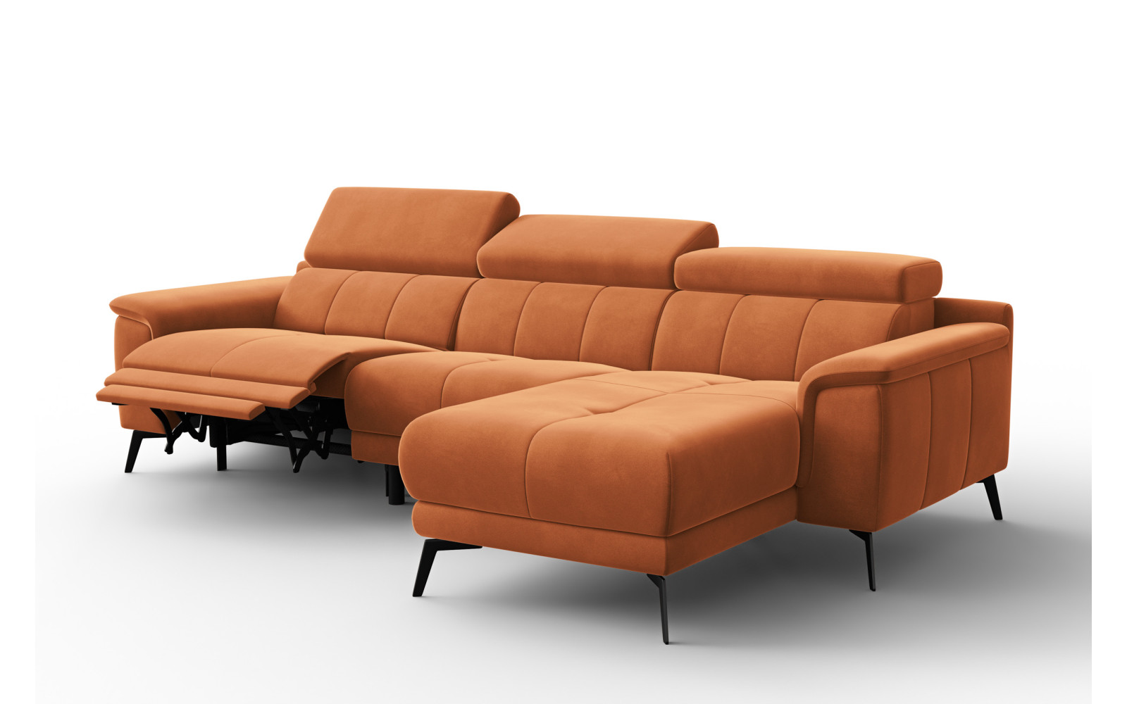 Ecksofa Relax 4-Sitzer rechts FIERO, Oranger Veloursstoff