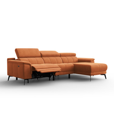 Ecksofa Relax 4-Sitzer rechts FIERO, Oranger Veloursstoff