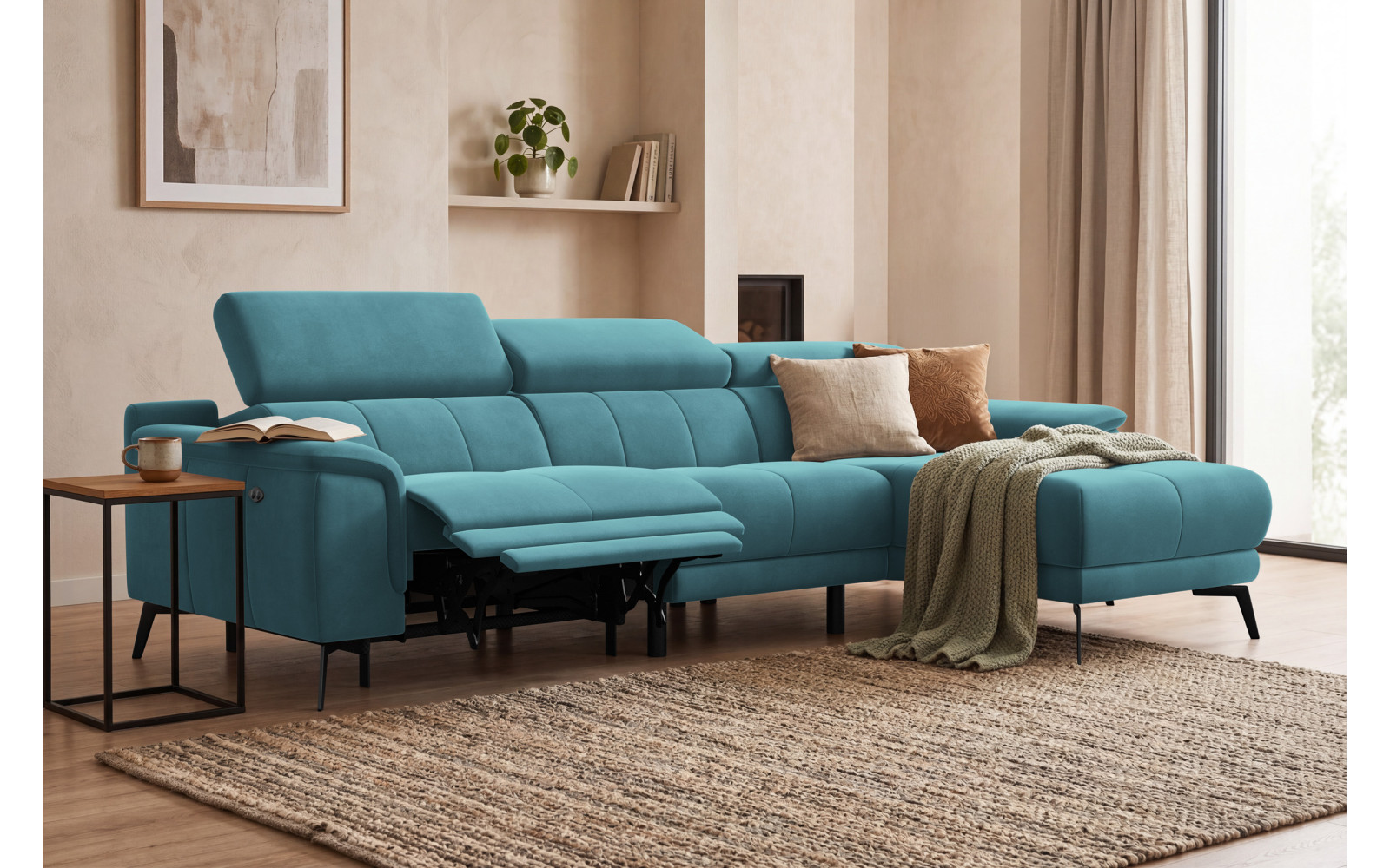 Ecksofa Relax 4-Sitzer rechts FIERO, Minter Veloursstoff