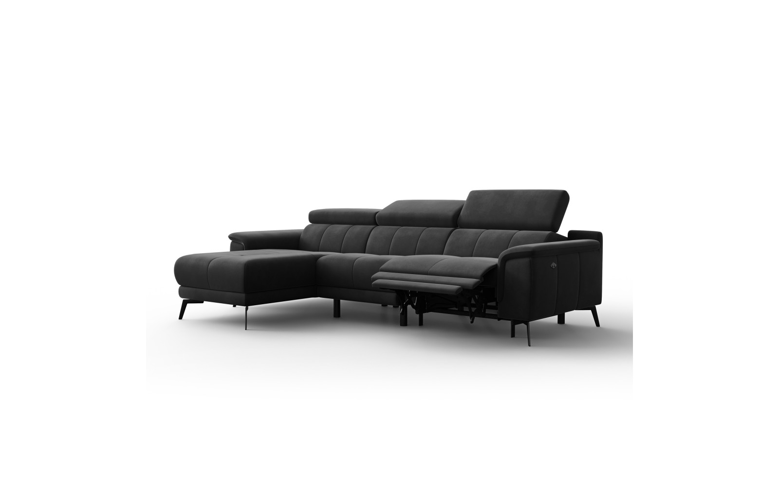Ecksofa Relax 4-Sitzer links FIERO, Schwarzer Veloursstoff
