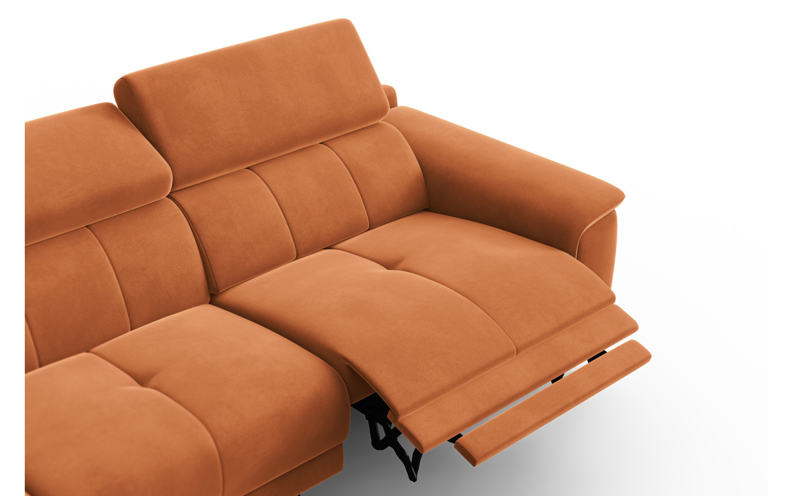 Ecksofa Relax 4-Sitzer links FIERO, Oranger Veloursstoff