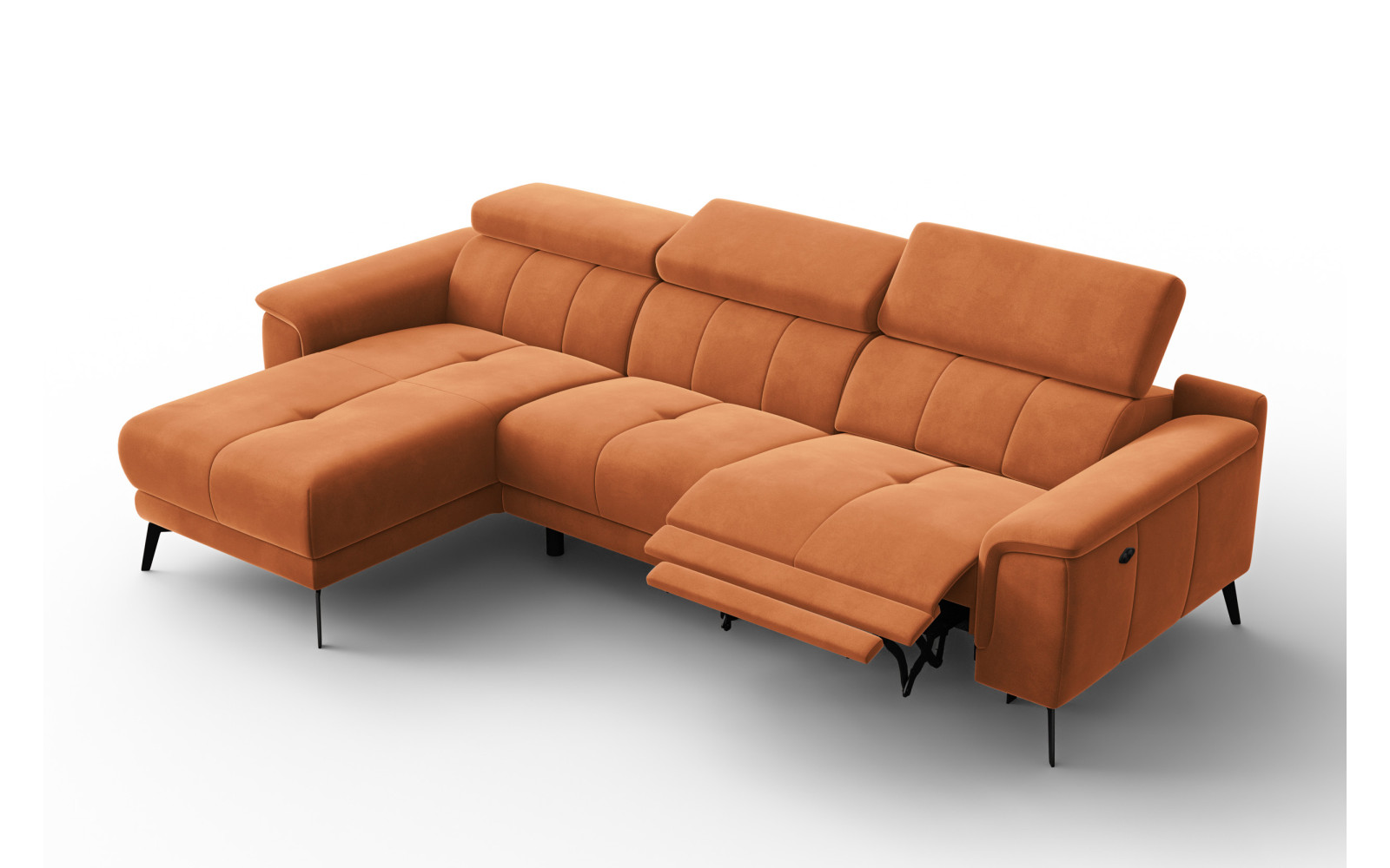 Ecksofa Relax 4-Sitzer links FIERO, Oranger Veloursstoff