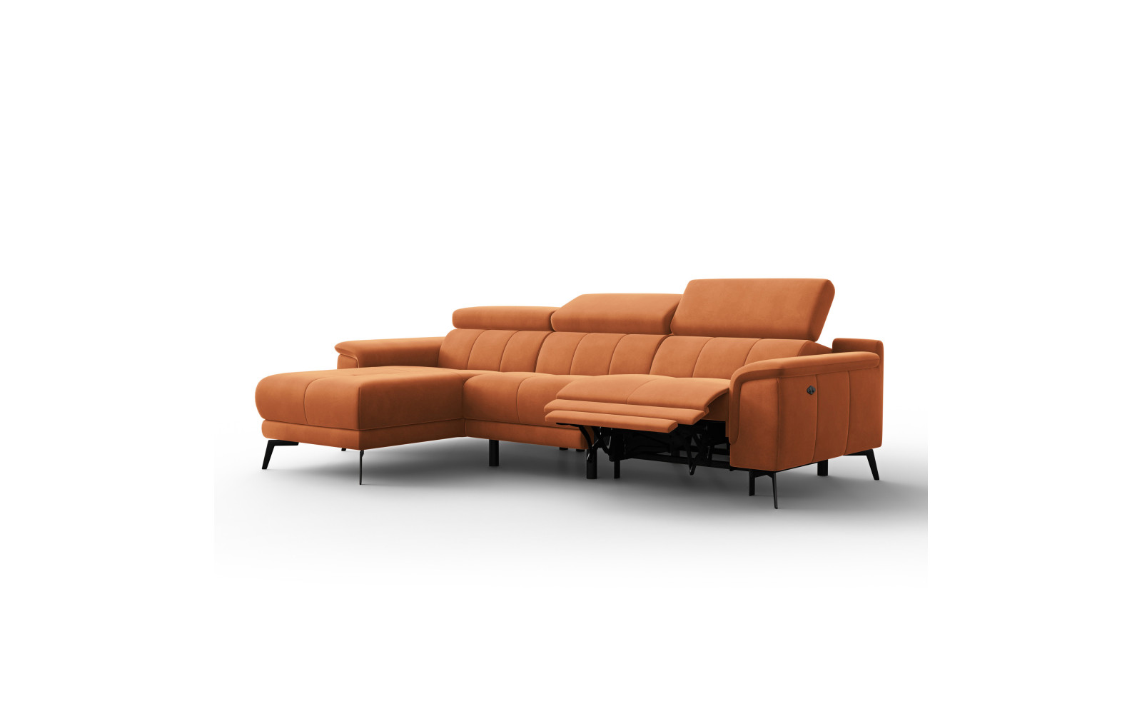 Ecksofa Relax 4-Sitzer links FIERO, Oranger Veloursstoff